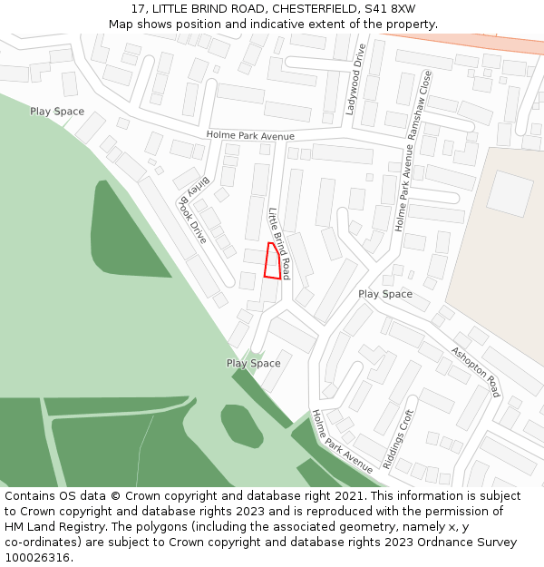 17, LITTLE BRIND ROAD, CHESTERFIELD, S41 8XW: Location map and indicative extent of plot