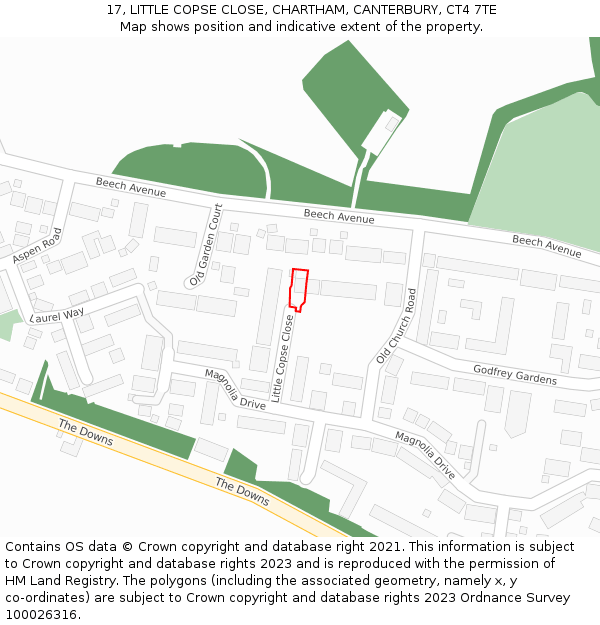 17, LITTLE COPSE CLOSE, CHARTHAM, CANTERBURY, CT4 7TE: Location map and indicative extent of plot