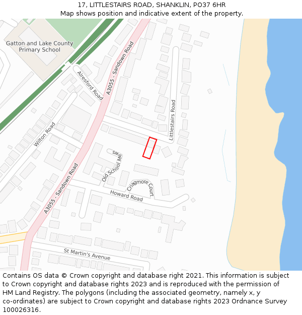 17, LITTLESTAIRS ROAD, SHANKLIN, PO37 6HR: Location map and indicative extent of plot