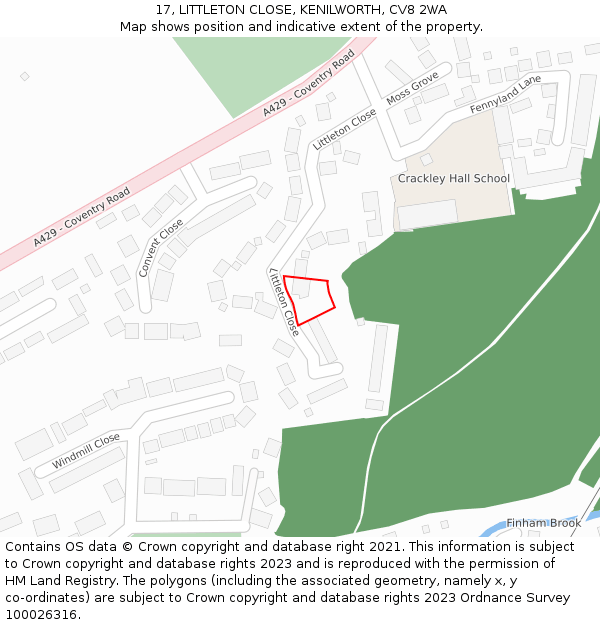 17, LITTLETON CLOSE, KENILWORTH, CV8 2WA: Location map and indicative extent of plot