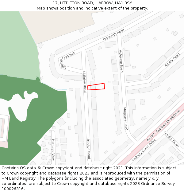17, LITTLETON ROAD, HARROW, HA1 3SY: Location map and indicative extent of plot