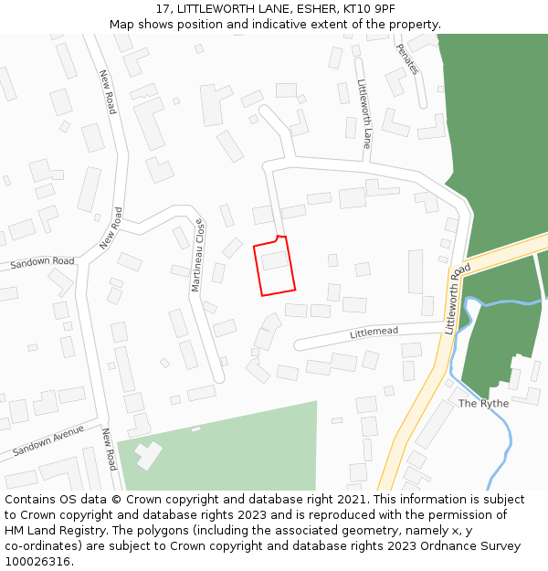 17, LITTLEWORTH LANE, ESHER, KT10 9PF: Location map and indicative extent of plot