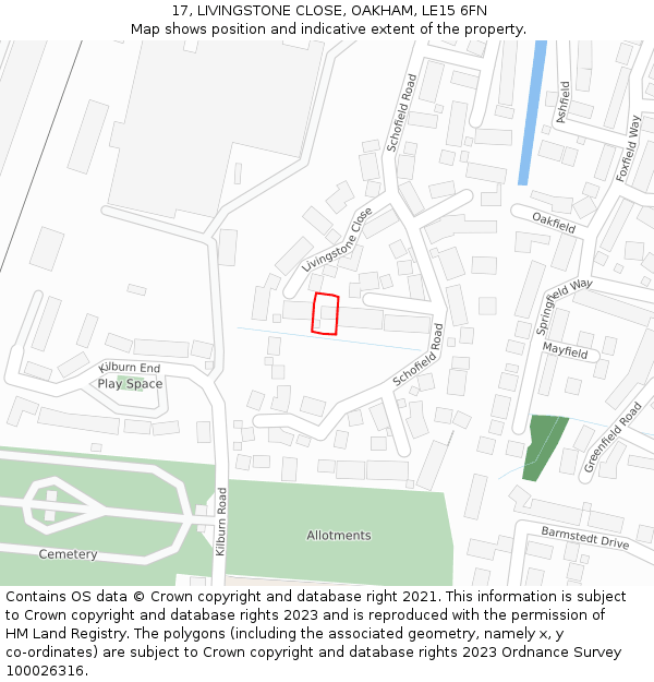 17, LIVINGSTONE CLOSE, OAKHAM, LE15 6FN: Location map and indicative extent of plot