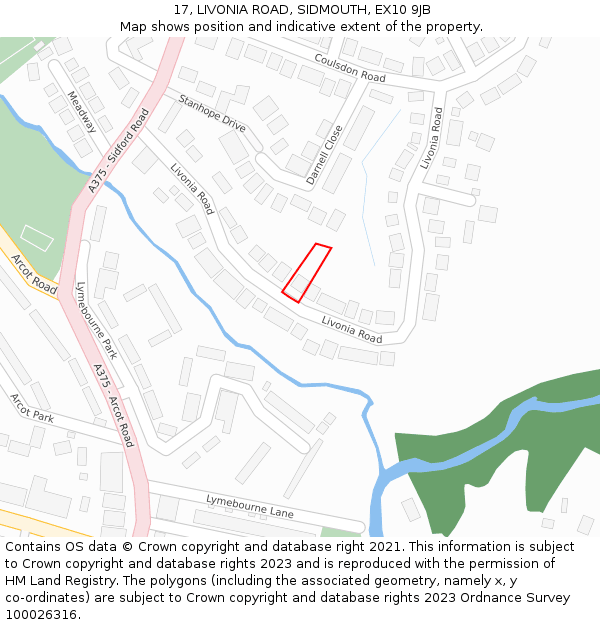 17, LIVONIA ROAD, SIDMOUTH, EX10 9JB: Location map and indicative extent of plot