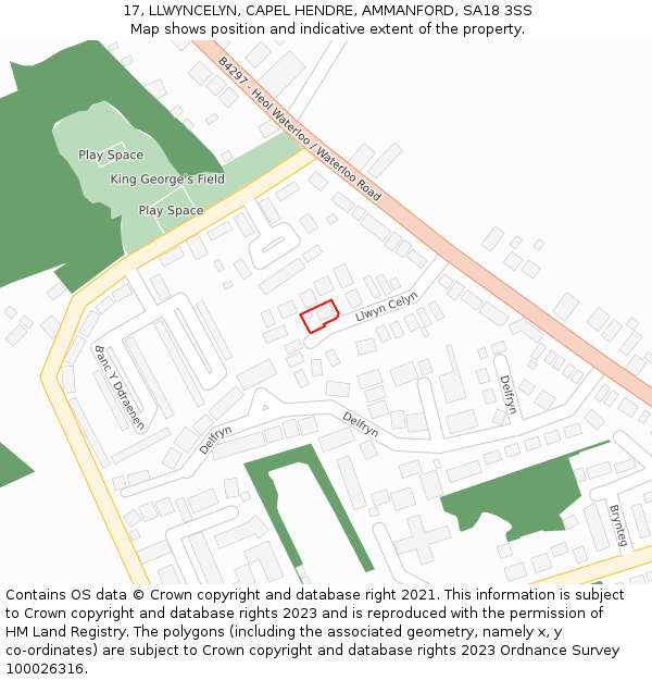 17, LLWYNCELYN, CAPEL HENDRE, AMMANFORD, SA18 3SS: Location map and indicative extent of plot