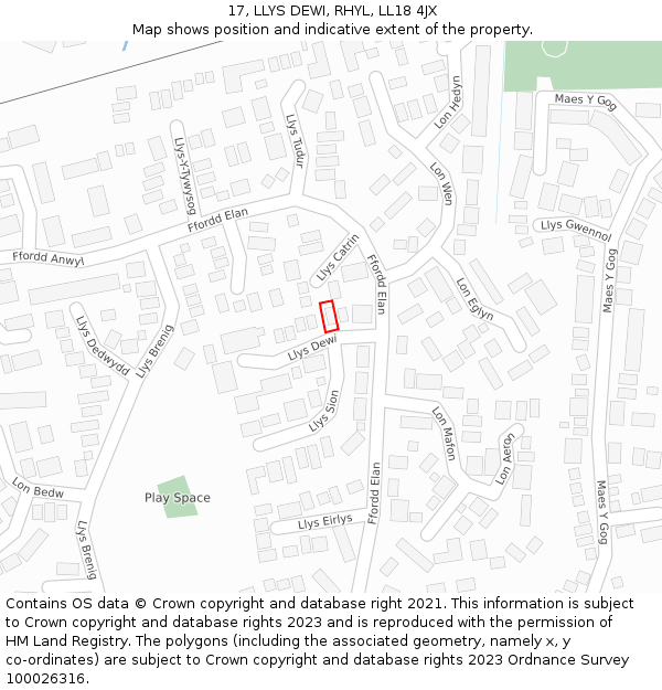 17, LLYS DEWI, RHYL, LL18 4JX: Location map and indicative extent of plot