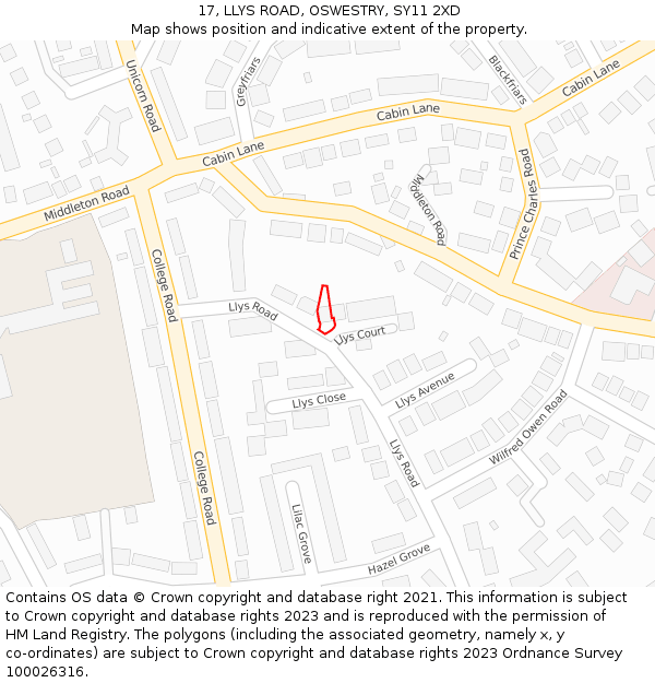 17, LLYS ROAD, OSWESTRY, SY11 2XD: Location map and indicative extent of plot