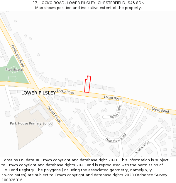 17, LOCKO ROAD, LOWER PILSLEY, CHESTERFIELD, S45 8DN: Location map and indicative extent of plot