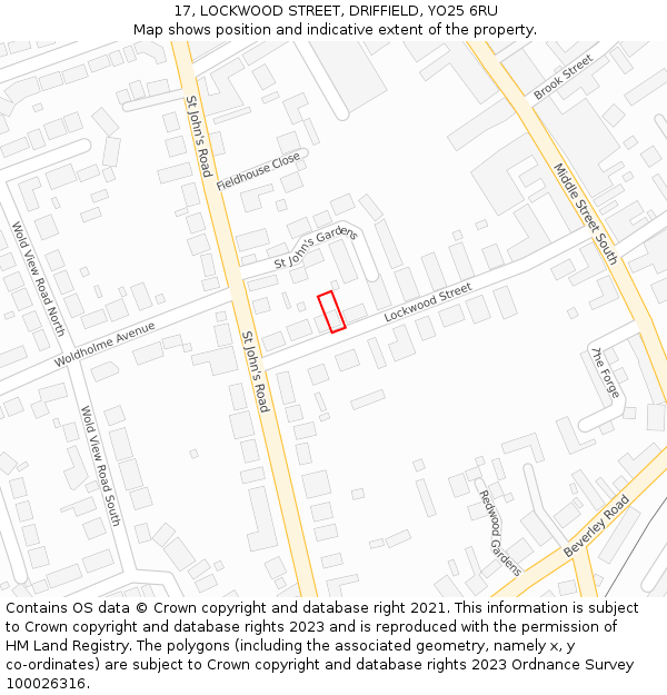 17, LOCKWOOD STREET, DRIFFIELD, YO25 6RU: Location map and indicative extent of plot