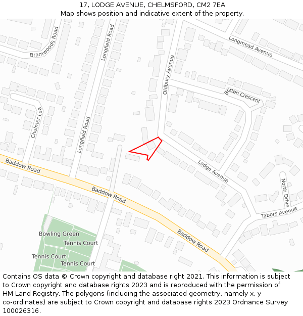 17, LODGE AVENUE, CHELMSFORD, CM2 7EA: Location map and indicative extent of plot