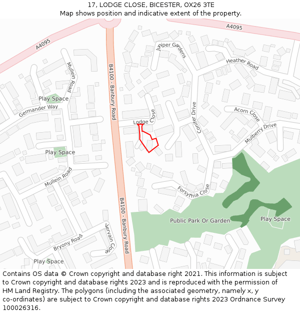 17, LODGE CLOSE, BICESTER, OX26 3TE: Location map and indicative extent of plot