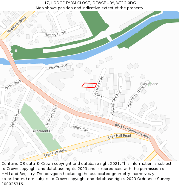 17, LODGE FARM CLOSE, DEWSBURY, WF12 0DG: Location map and indicative extent of plot