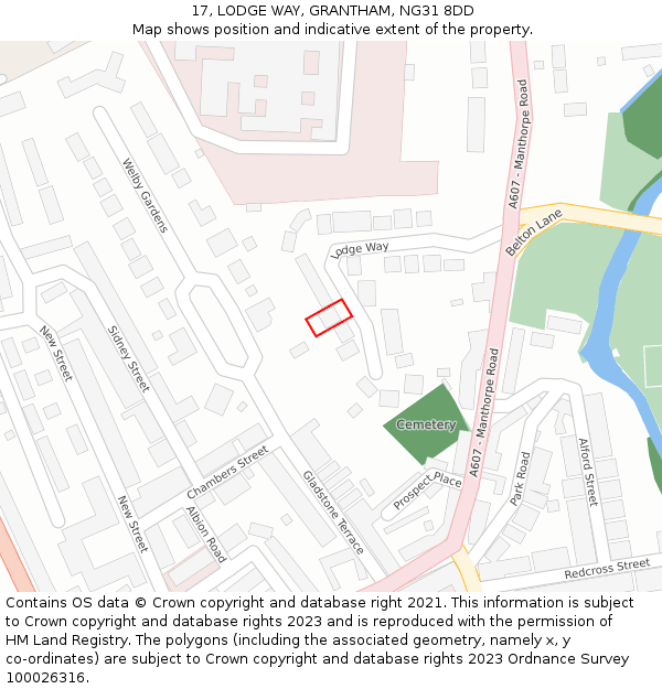 17, LODGE WAY, GRANTHAM, NG31 8DD: Location map and indicative extent of plot