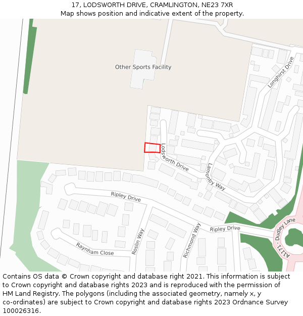 17, LODSWORTH DRIVE, CRAMLINGTON, NE23 7XR: Location map and indicative extent of plot