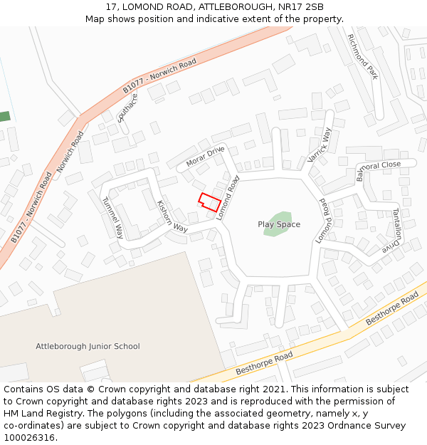 17, LOMOND ROAD, ATTLEBOROUGH, NR17 2SB: Location map and indicative extent of plot
