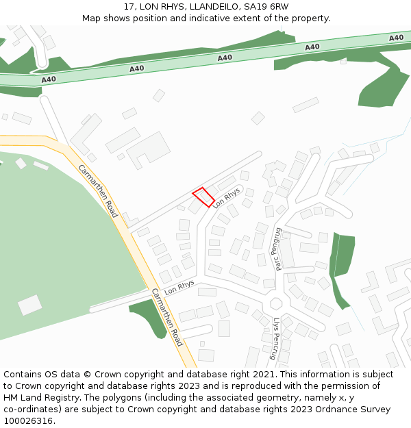 17, LON RHYS, LLANDEILO, SA19 6RW: Location map and indicative extent of plot