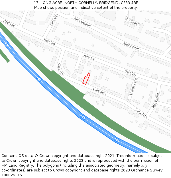 17, LONG ACRE, NORTH CORNELLY, BRIDGEND, CF33 4BE: Location map and indicative extent of plot