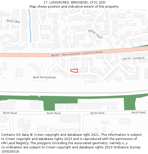 17, LONGACRES, BRIDGEND, CF31 2DD: Location map and indicative extent of plot
