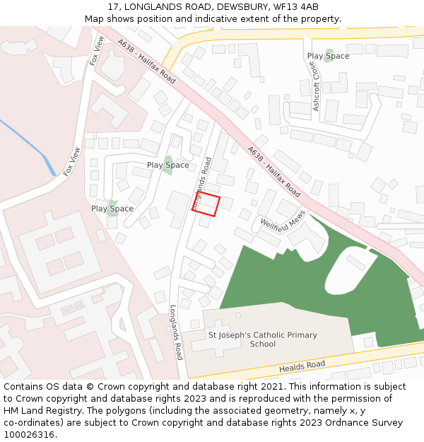 17, LONGLANDS ROAD, DEWSBURY, WF13 4AB: Location map and indicative extent of plot