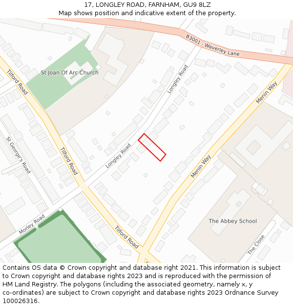 17, LONGLEY ROAD, FARNHAM, GU9 8LZ: Location map and indicative extent of plot