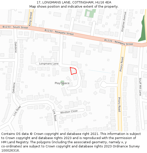 17, LONGMANS LANE, COTTINGHAM, HU16 4EA: Location map and indicative extent of plot
