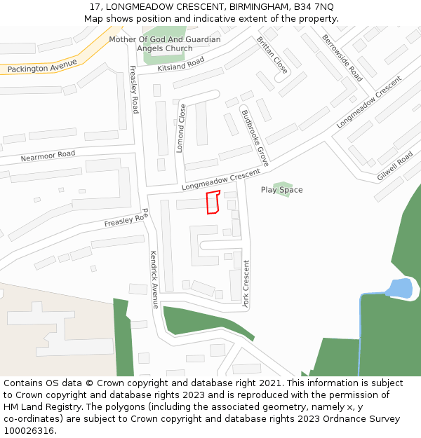 17, LONGMEADOW CRESCENT, BIRMINGHAM, B34 7NQ: Location map and indicative extent of plot