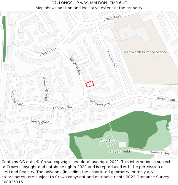 17, LONGSHIP WAY, MALDON, CM9 6UG: Location map and indicative extent of plot