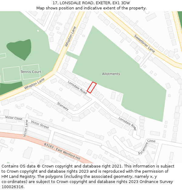 17, LONSDALE ROAD, EXETER, EX1 3DW: Location map and indicative extent of plot
