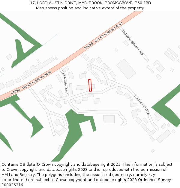 17, LORD AUSTIN DRIVE, MARLBROOK, BROMSGROVE, B60 1RB: Location map and indicative extent of plot