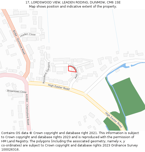 17, LORDSWOOD VIEW, LEADEN RODING, DUNMOW, CM6 1SE: Location map and indicative extent of plot