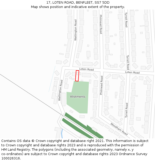 17, LOTEN ROAD, BENFLEET, SS7 5DD: Location map and indicative extent of plot