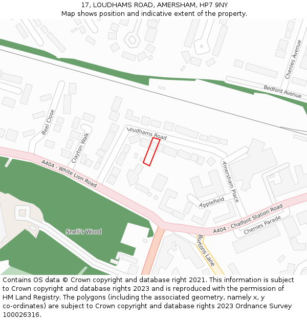 17, LOUDHAMS ROAD, AMERSHAM, HP7 9NY: Location map and indicative extent of plot