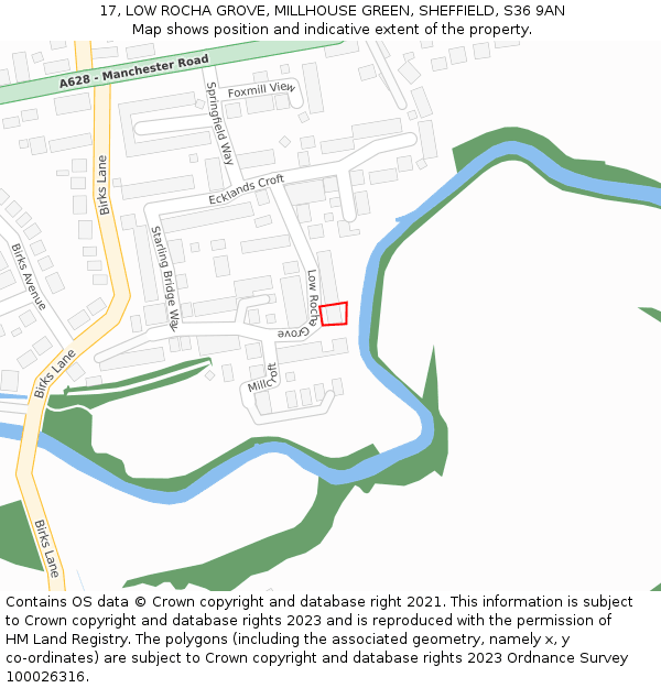 17, LOW ROCHA GROVE, MILLHOUSE GREEN, SHEFFIELD, S36 9AN: Location map and indicative extent of plot