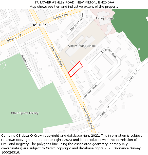 17, LOWER ASHLEY ROAD, NEW MILTON, BH25 5AA: Location map and indicative extent of plot