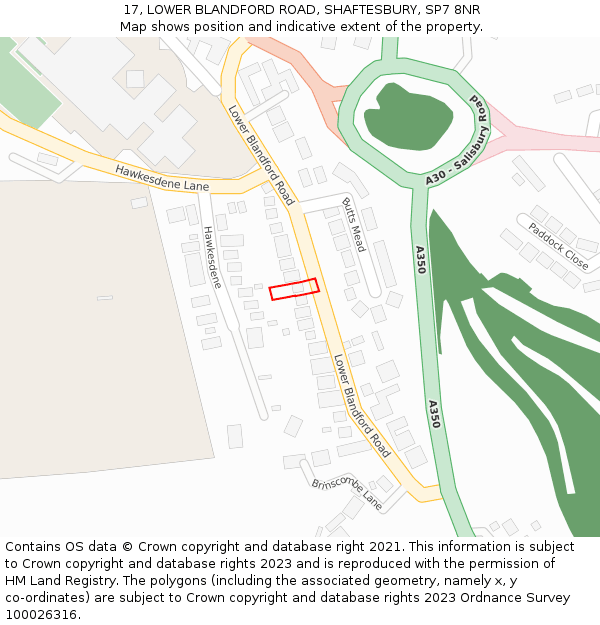 17, LOWER BLANDFORD ROAD, SHAFTESBURY, SP7 8NR: Location map and indicative extent of plot