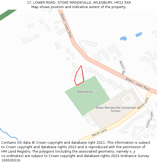 17, LOWER ROAD, STOKE MANDEVILLE, AYLESBURY, HP22 5XA: Location map and indicative extent of plot