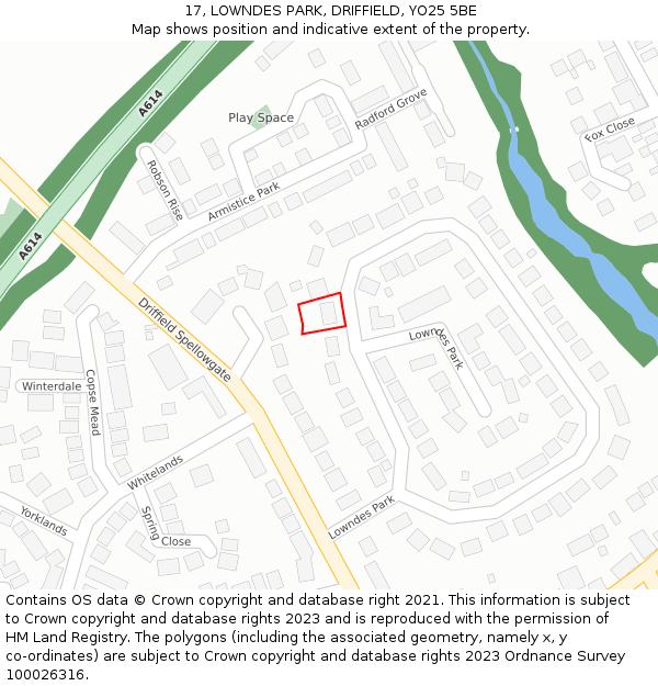 17, LOWNDES PARK, DRIFFIELD, YO25 5BE: Location map and indicative extent of plot