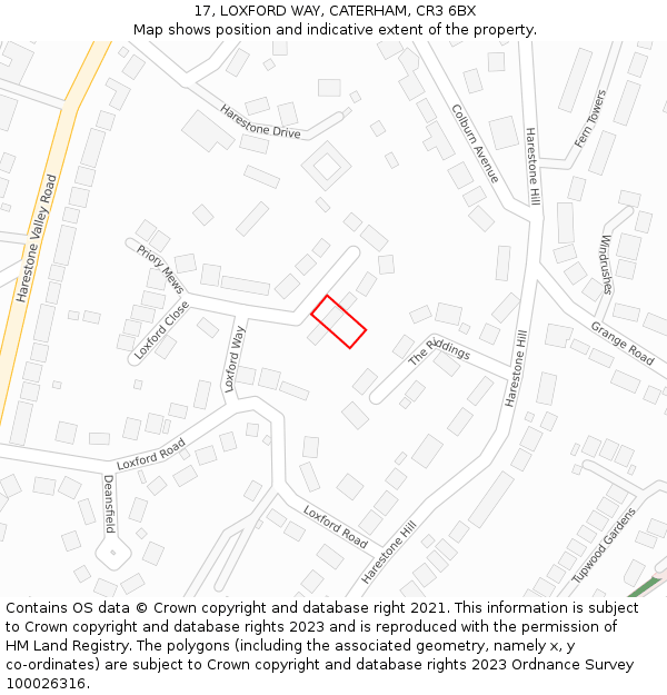 17, LOXFORD WAY, CATERHAM, CR3 6BX: Location map and indicative extent of plot