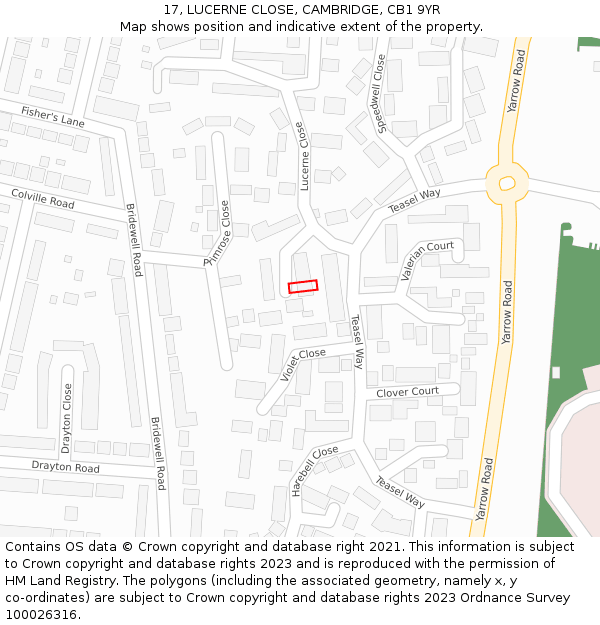 17, LUCERNE CLOSE, CAMBRIDGE, CB1 9YR: Location map and indicative extent of plot