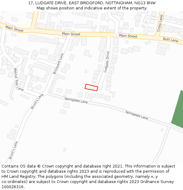 17, LUDGATE DRIVE, EAST BRIDGFORD, NOTTINGHAM, NG13 8NW: Location map and indicative extent of plot