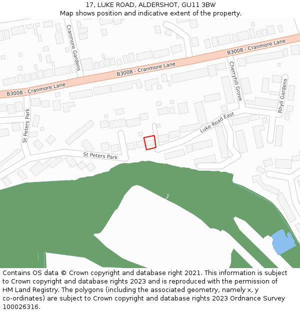 17, LUKE ROAD, ALDERSHOT, GU11 3BW: Location map and indicative extent of plot