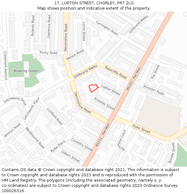 17, LUPTON STREET, CHORLEY, PR7 2LG: Location map and indicative extent of plot