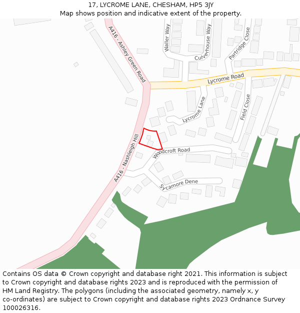 17, LYCROME LANE, CHESHAM, HP5 3JY: Location map and indicative extent of plot