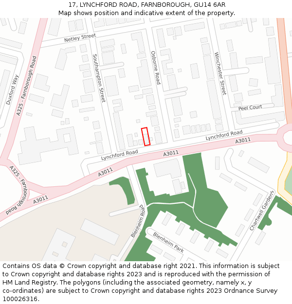 17, LYNCHFORD ROAD, FARNBOROUGH, GU14 6AR: Location map and indicative extent of plot