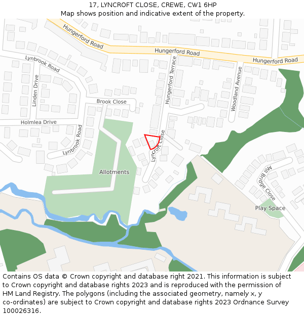 17, LYNCROFT CLOSE, CREWE, CW1 6HP: Location map and indicative extent of plot