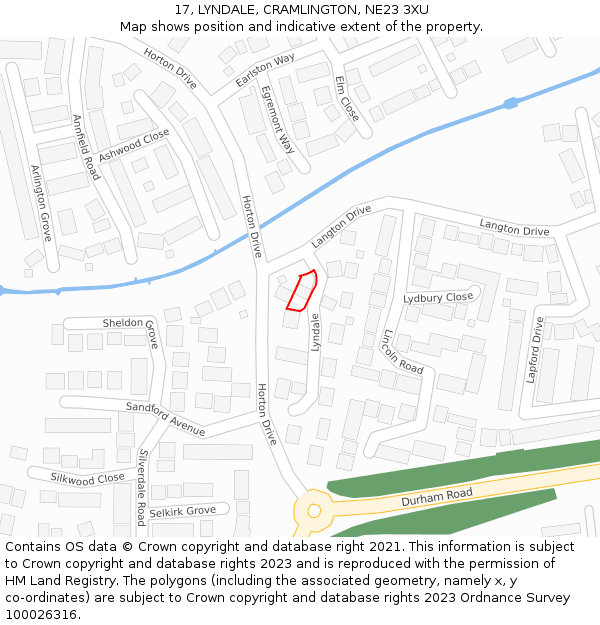 17, LYNDALE, CRAMLINGTON, NE23 3XU: Location map and indicative extent of plot