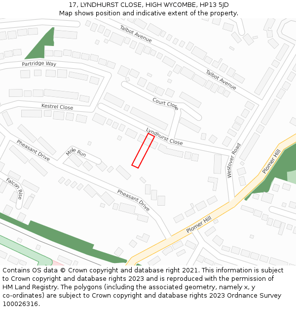 17, LYNDHURST CLOSE, HIGH WYCOMBE, HP13 5JD: Location map and indicative extent of plot