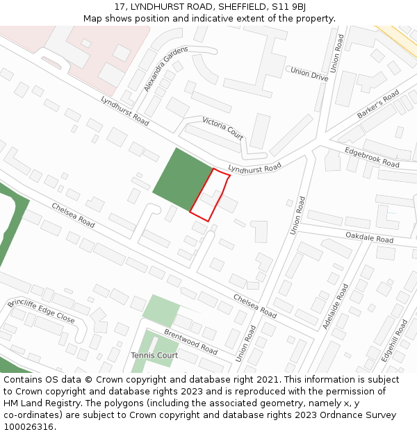 17, LYNDHURST ROAD, SHEFFIELD, S11 9BJ: Location map and indicative extent of plot