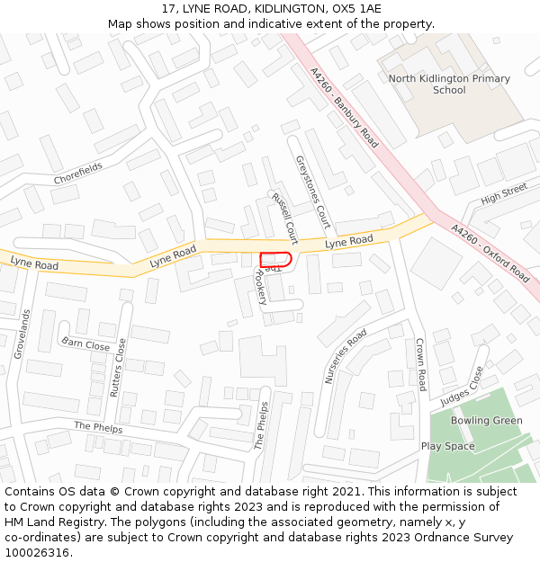 17, LYNE ROAD, KIDLINGTON, OX5 1AE: Location map and indicative extent of plot