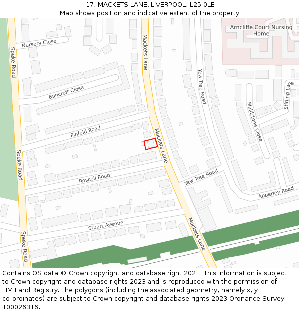 17, MACKETS LANE, LIVERPOOL, L25 0LE: Location map and indicative extent of plot